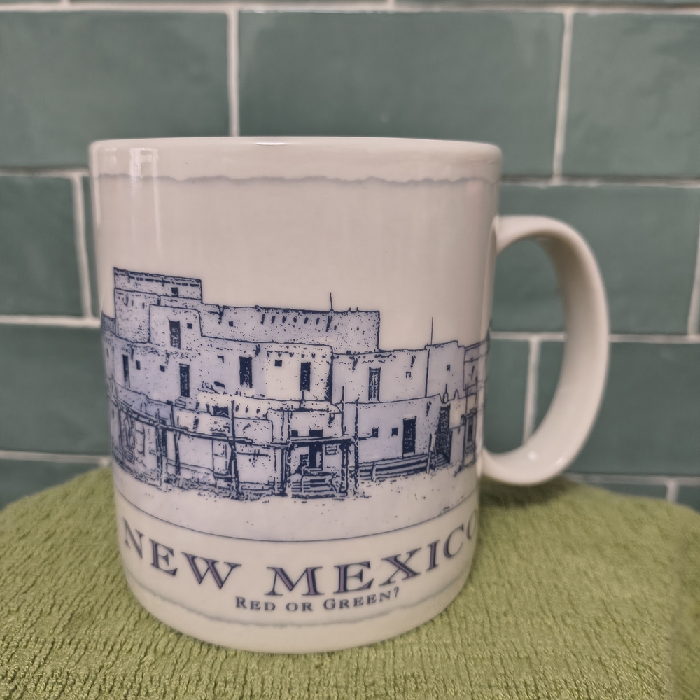 New Mexico Scenic Blue and White Ceramic Coffee Mug